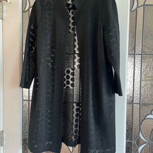 Ming Wang Black  Polka Dot Sheer Lightweight Woven Blazer Jacket